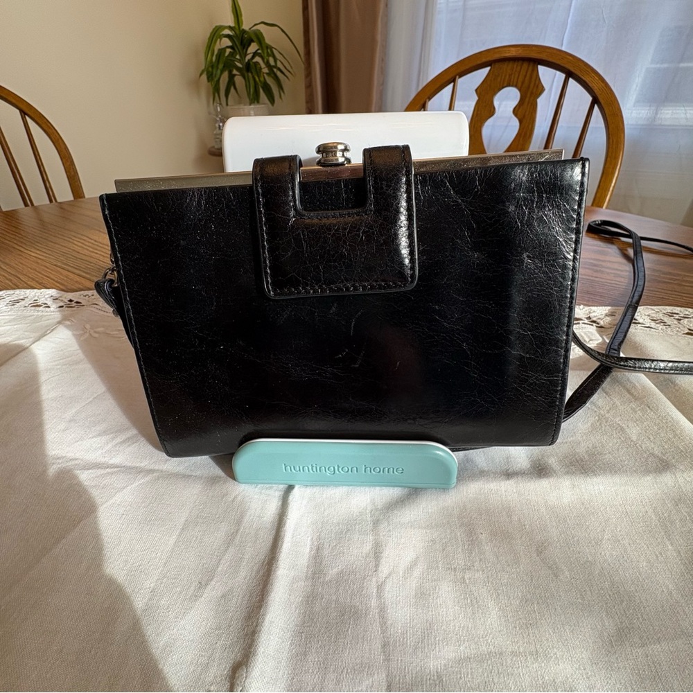 HOBO Black Leather Frame-Top Crossbody Bag - Picture 2 of 15